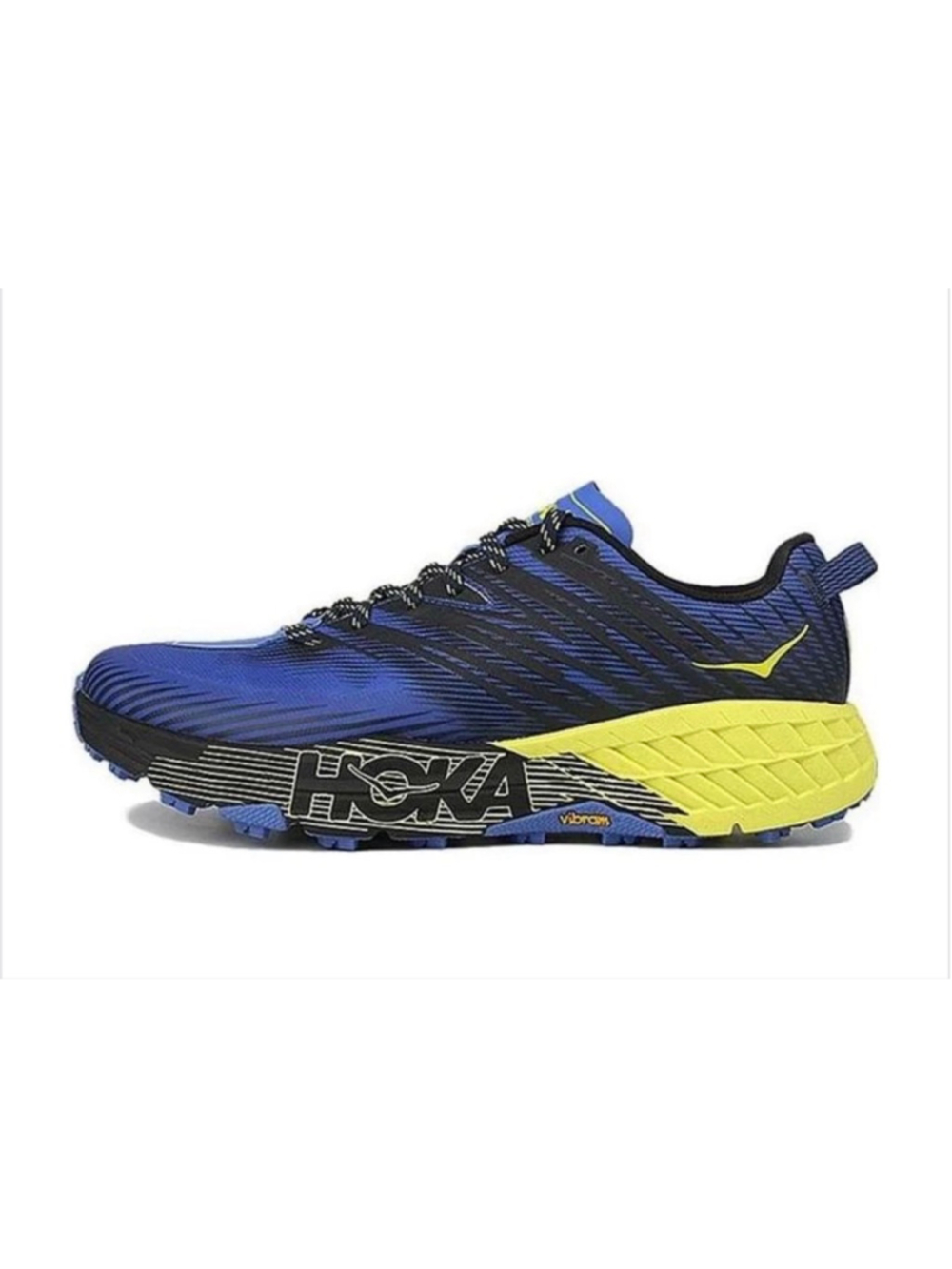 Men's Hoka One One Speedgoat 4 Athletic Shoes Blue Yellow Vibram Size 10 2E Wide